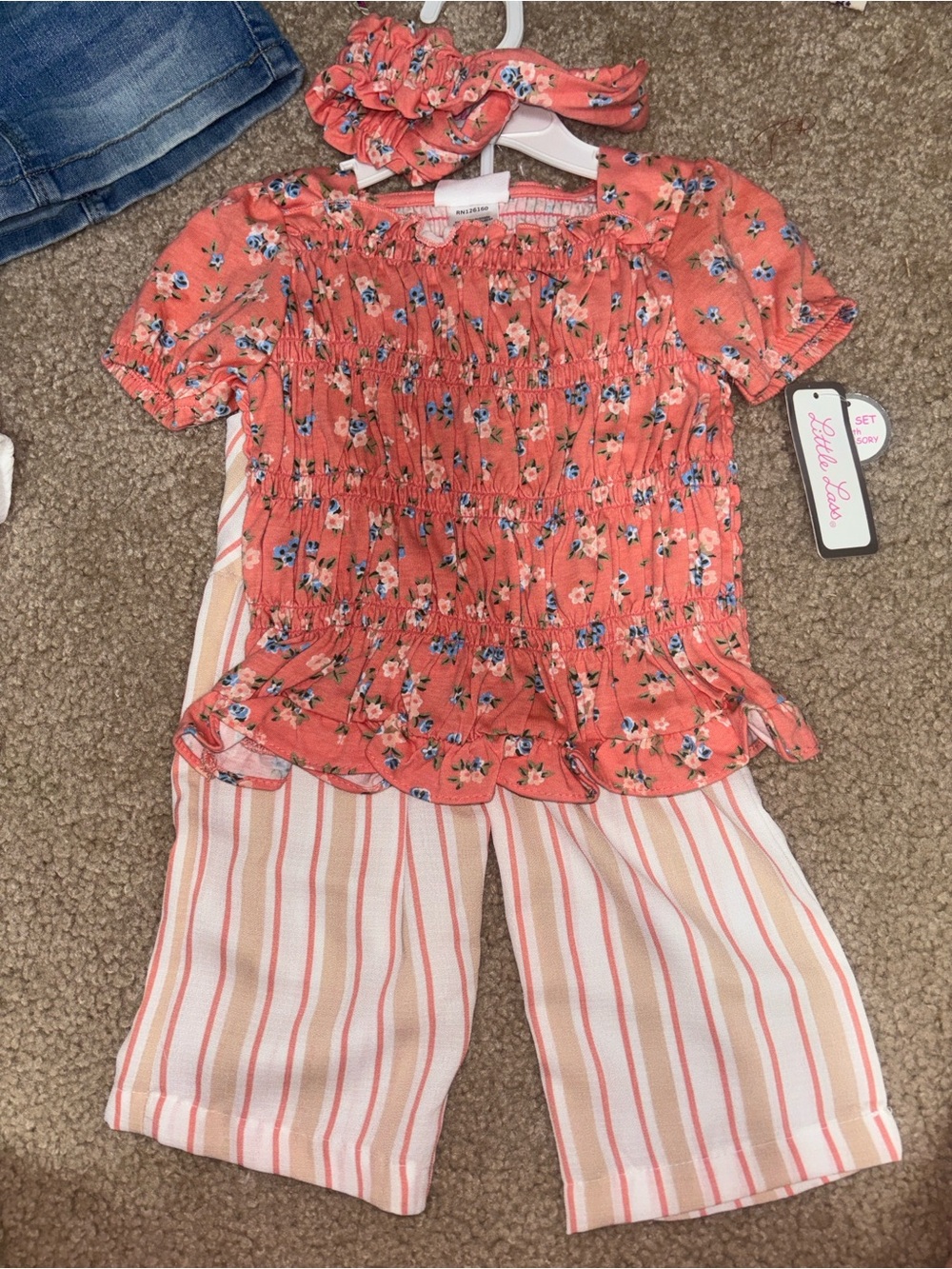 Little Lass Coral Floral Smocked Blouse